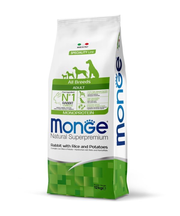 מונג’ | מזון לכלב בוגר – ארנבת, אורז ותפו”א | 12 ק"ג