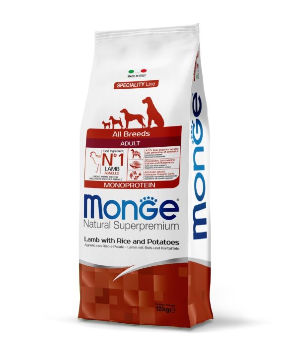 מונג’ | מזון לכלב בוגר – כבש, אורז ותפו”א | 12 ק"ג