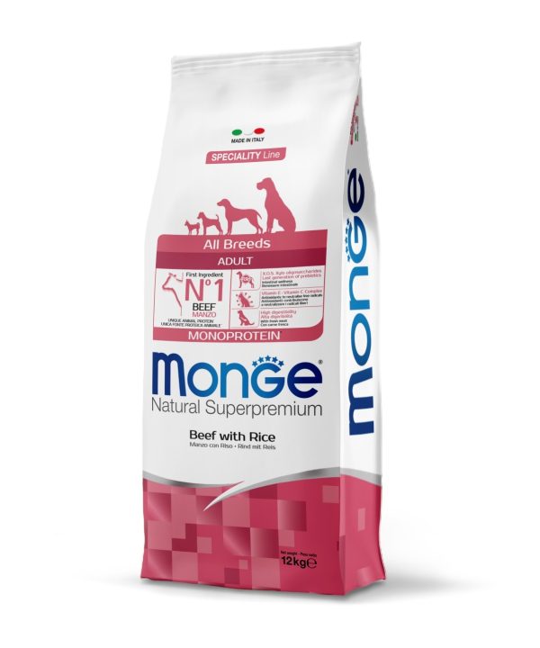 מונג’ | מזון לכלב בוגר – בקר ואורז | 12 ק”ג