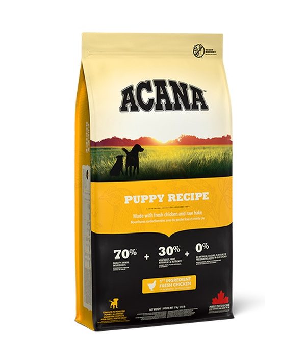 אקנה | מזון לגורי כלבים – עוף ודג קוד ללא דגנים | 11.4 ק"ג