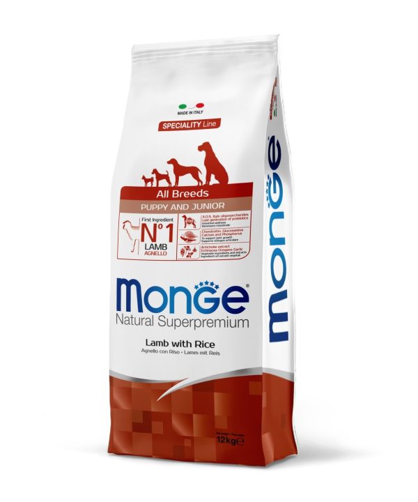 מונג’ | מזון לגורי כלבים – כבש ואורז | 12 ק"ג