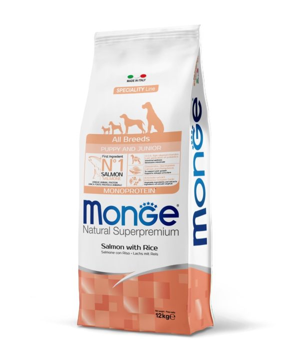 מונג’ | מזון לגורי כלבים – סלמון ואורז | 12 ק"ג