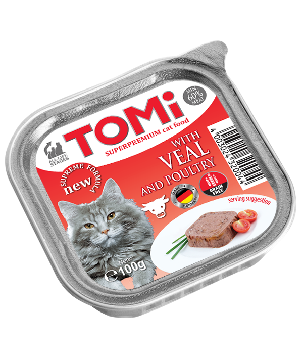 Alternative view of 48 יח' טומי - מעדן עגל ועוף - פטה לחתול | 100 גר’